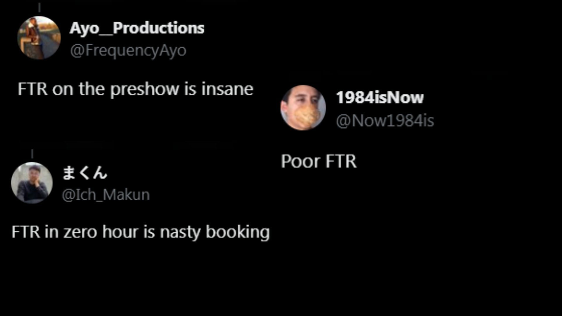 Fans are unhappy to see FTR wrestle at All In Zero Hour. (Images via Drainmaker's X)
